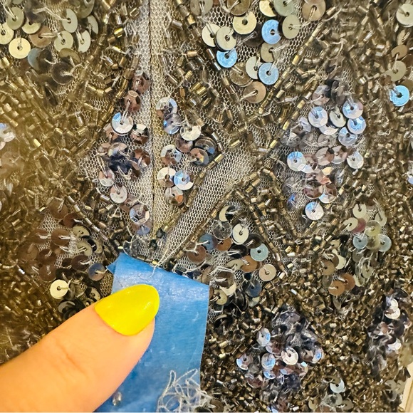 NWT Mac Duggal Sz 6 5479 Embellished One Shoulder Asymmetrical Gown Slate $798 - Picture 12 of 17